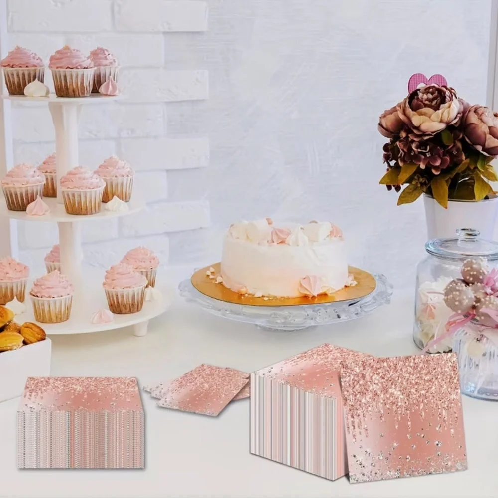 Rose Golden Diamonds 3-ply Cocktail Beverage Party Napkins, 20 ct
